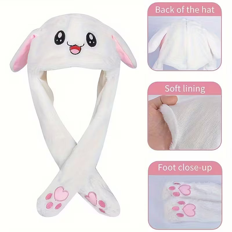 Plush Bunny Ear Moving Hat Earpuffs